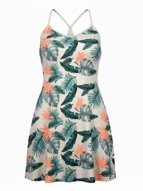 Kyodan Outdoor Active Racerback Dress light gray w tropical floral medium